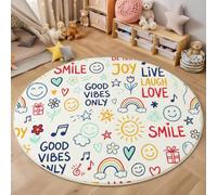 Tapis Rond 180cm Art Graffiti Peint À La Main | Antidérapant, Lavable, Rund Tapis Cœur Arc-En-Ciel Doux à Poils Ras, Résistant Aux Taches Et à La Décoration, Pour Chambre Enfant, Espace De Jeu
