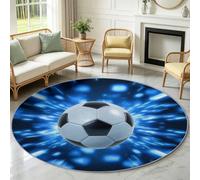 Tapis Rond 3D Moderne Sport pour Salon Antidérapant Lavable Machine 200cm | Doux Poil Ras Tapis pour Chambre à Coucher, Entrée, Descente de Lit, Football Ballon Ombre Lumière Adulte Chambre, Cuisine
