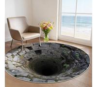 Tapis Rond 60 cm Antidérapant Tapis Salon Rond Lavable en Machine Rustique pour Salon, Chambre, Cuisine et Chambre d'enfant, Puits De Pierre Mur De Pierre Mousse