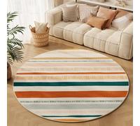 Tapis Rond 90 cm Diamètre Bande Verte Tapis Moderne Moelleux à Poils Courts, antidérapant, Durable et Facile à Nettoyer,pour Salon et Chambre ou Salle Manger, décoratif