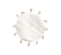 Tapis Rond Ø90cm 100% Blanc avec Pompons Beige - LIDOTY -