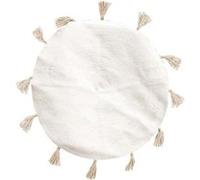 Tapis Rond Ø90cm 100% Blanc avec Pompons Beige - LIDOTY -