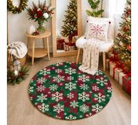Tapis rond à carreaux flocon de neige de Noël 0,9 m | Holly Accents, tapis circulaire, motif à carreaux, style rustique traditionnel, décoration de salon saisonnière