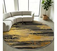 Tapis Rond à Poil Court 100 cm Abstrait Moderne Paillasson d'Intérieur | Feuille Or Coup Pinceau Texture Tapis de Sol Antidérapant pour Salon, Salle à Manger, Chambre à Coucher - Doré