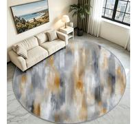 Tapis Rond à Poil Court 160 cm Vintage Abstrait Paillasson d'Intérieur | Coups Pinceau Dégradé Texture Tapis de Sol Antidérapant pour Salon, Salle à Manger, Chambre à Coucher - Gris