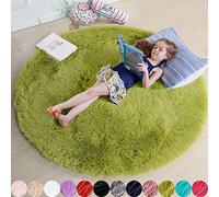 Tapis rond à poils longs pour chambre à coucher, chambre d’enfant ou dortoir, tapis pelucheux et moelleux, décoration mignonne pour bébé/adolescent, 1,2 x 1,2 m, vert gazon