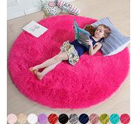 Tapis rond à poils longs pour chambre à coucher, chambre de fille ou dortoir, tapis pelucheux et moelleux, décoration mignonne pour bébé/adolescente, 1,2 x 1,2 m, rose