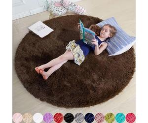 Tapis rond à poils longs pour salon, chambre d'enfant, chambre à coucher, décoration d'intérieur, marron, 130 x 130 cm