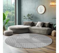 Tapis rond - SIMPEX - Style scandinave - Motifs 3D - Doux et moelleux - Gris - 120 x 120 cm