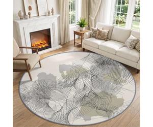 Tapis Rond Abstrait Peinture À L'Encre Paysage Antidérapant Lavable | Fil D'Or Noir Charbon Montagnes Tapis 120 cm à Poils Courts Garçons Filles pour Salon Chambre Salle à Manger Nursery