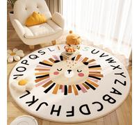 Tapis Rond,Alphabet Noir, Lion Beige Rose Orange, Chambre Enfant,Multicoloured, Round Diameter 130 cm, Tapis pour Chambre à Coucher, Chambre d'enfant, Couloir, Cuisine,