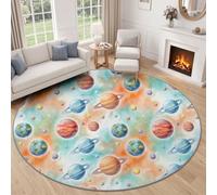 Tapis Rond Antidérapant 100 cm, Aquarelle Cosmos Galaxie Planète décoration intérieure Rond Imprimé Tapis, Jaune Orange Lavables Flanelle Douce Circulaire pour Salon Chambre Cuisine Bureau