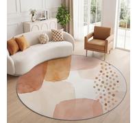 Tapis Rond Aquarelle Moderne Lavable 160 cm Beige Poils Courts Salon Tapis | Géométrique Blocs De Couleur Pois Courbes Imprimé Antidérapant Tapis Facile à Entretenir pour Chambre Cuisine Bureau Salle