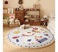 Tapis Rond Arc-en-Ciel Doux Enfant Chambre Déco Rug Fluffy Animal Licorne (Bleu, Ø 100cm)