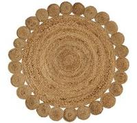 Tapis rond avec pompons moquette carpette en jute tressé coloris naturel - Diamètre 100 x Hauteur 0.5 cm-JUANIO- Naturel G