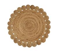 Tapis rond avec pompons, moquette carpette en jute tressé coloris naturel - Diamètre 100 x Hauteur 0.5 cm-JUANIO