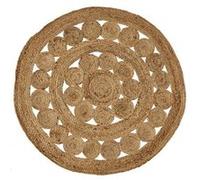 Tapis rond avec pompons moquette carpette en jute tressé coloris naturel - Diamètre 100 x Hauteur 0.5cm-JUANIO- Naturel G