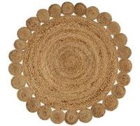 Tapis rond avec pompons moquette carpette en jute tressé coloris naturel - Diamètre 120 x Hauteur 0.5 cm-JUANIO- Naturel G