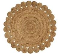 Tapis rond avec pompons moquette carpette en jute tressé coloris naturel - Diamètre 90 x Hauteur 0.5 cm-JUANIO- Bois G
