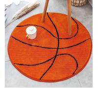 Tapis rond basket-ball lavable pour chambre d'enfant - 80 cm de diamètre - Décoration sportive orange