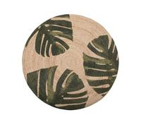 Tapis Rond Beige et Vert à Motif Végétal en Jute pour Chambre ou Salon au Style Bohème ø 140 cm Beliani