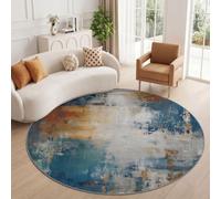 Tapis Rond Bleu 120 cm, Vintage Industriel Salon Doux Poil Ras Tapis | Lavable en Machine Tapis, Vieilli Géométrique Blocs De Couleur Dessous Antidérapant Moquette pour Chambre Intérieure Décor