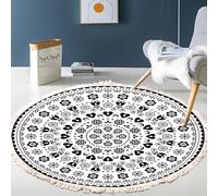Tapis Rond Bohème À Pompons - Tapis Rond Doux En Imitation Coton Et Lin À Poils Courts, Antidérapant Et Lavable, Motif Géométrique Ethnique Pour Salon Chambre Entrée Ou Chambre, 100cm/39.4in-W