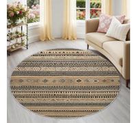 Tapis Rond Bohème Ethnique 80 cm, Motif Géométrique Rayures Losange Triangle Lavable en Machine pour Salon, Antidérapant, Imprimé pour Salle à Manger Chambre d’Enfant Nurserie, Marron Noir
