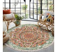 Tapis Rond Bohème Vintage, Doux En Imitation Coton Et Lin, Antidérapant Et Lavable, Avec Pompons Et Motif Géométrique, Pour La Chambre La Salle À Manger Et La Décoration Intérieure, 80cm/31.5in-P