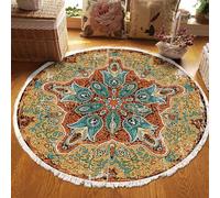 Tapis Rond Bohème Vintage, Doux En Imitation Coton Et Lin, Antidérapant Et Lavable, Avec Pompons Et Motif Géométrique, Pour La Chambre La Salle À Manger Et La Décoration Intérieure, 80cm/31.5in-J