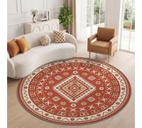Tapis Rond Brun Rouge 100 cm, Vintage Géométrique Salon Doux Poil Ras Tapis | Lavable en Machine Tapis, Losange Motif En V Géométrique Bordure Antidérapant Moquette pour Chambre Intérieure Décoration