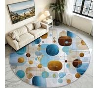 Tapis Rond Cercles Abstraits Blanc, Poils Ras Lavable Salon 180 cm | Cercles Abstraits Géométriques Fond Blanc, Douceur Confortable Sécurisée, Lavable en Machine, Salon, Chambre, Coin Repas