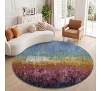 Tapis Rond Coloré 160 cm, Vintage Bohème Salon Doux Poil Ras Tapis | Lavable en Machine Tapis, Vieilli Dégradé Géométrique Blocs De Couleur Dessous Antidérapant Moquette pour Chambre Intérieure