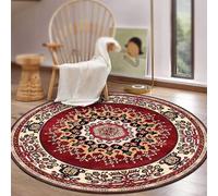 Tapis rond de 130 cm de diamètre, noir, rouge, jaune, idéal pour le salon, la chambre à coucher, la chambre d'enfant, la cuisine.