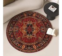 Tapis Rond de 130 cm pour Salon, Lavable en Machine, antidérapant, à Poils Ras - Ne perd Pas Ses Poils - Rétro - Oriental géométrique Floral - Multicolore - Rouge