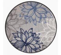 Tapis rond d'extérieur Ø120cm tissé kilim gris et bleu CHIMEKO