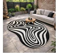 Tapis rond d'extérieur, kilim reversible 160x230 LYN2 W REVERSIBLE noir et blanc