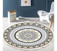 Tapis rond en coton tissé à la main - Motif mandala - Style bohème vintage - Avec pompons - Lavable en machine - Pour chambre à coucher, couloir, salon, table basse - 80 cm - Fleurs #11