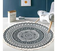 Tapis rond en coton tissé à la main - Motif mandala - Style bohème vintage - Avec pompons - Lavable en machine - Pour chambre à coucher, couloir, salon, table basse - 120 cm - Fleurs #1