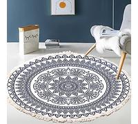 Tapis rond en coton tissé à la main - Motif mandala - Style bohème vintage - Avec pompons - Lavable en machine - Pour chambre à coucher, couloir, salon, table basse - 80 cm - Fleurs #6