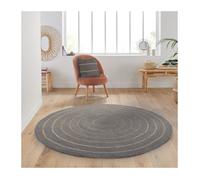 Tapis rond en coton tressé, effet jute rayé, gris, 120 cm - Atout Ciel 69019