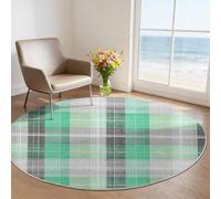Tapis Rond en Flanelle 90 cm, Tapis Salon Carreaux Tartan Classiques victoriens Vert Lavable et Antidérapant, Doux au Toucher pour Chambre, Décoration Intérieure