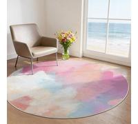 Tapis Rond en Flanelle 90 cm, Tapis Salon Fleur Minimaliste Mid-Century Multicolore Lavable et Antidérapant, Doux au Toucher pour Chambre, Décoration Intérieure