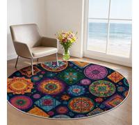 Tapis Rond en Flanelle Douce 150 cm, Tapis de Salon Design géométrique Vibrant Art déco Multicolore, Lavable en Machine et Antidérapant, Idéal pour Chambre ou Bureau