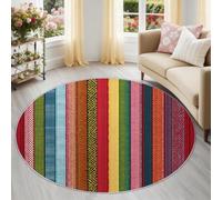 Tapis Rond en Flanelle Douce 180 cm, Tapis de Salon Texture géométrique linéaire Art déco Multicolore, Lavable en Machine et Antidérapant, Idéal pour Chambre ou Bureau