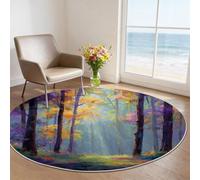 Tapis Rond en Flanelle Douce 60 cm, Tapis de Salon Texture Fluide Organique Violet, Lavable en Machine et Antidérapant, Idéal pour Chambre ou Bureau