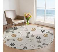 Tapis Rond en Flanelle Douce 90 cm, Tapis de Salon Empreintes de Pattes ludiques scandinaves Gris, Lavable en Machine et Antidérapant, Idéal pour Chambre ou Bureau