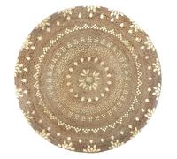 Tapis rond en jute de 115 cm, finition dorée, tressé à motifs dorés