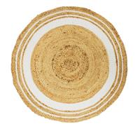 Tapis rond en Jute et coton - Imprimé Blanc - Diamètre 90 cm