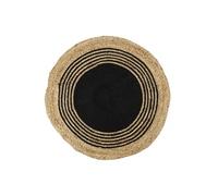 - Tapis rond en Jute et coton - Imprimé Noir - Diamètre 90 cm